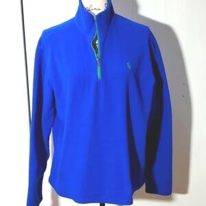 Polo Ralph Lauren- Cobalt Blue & Green Pony QUARTER ZIP Pop Over Sweater Sz.L